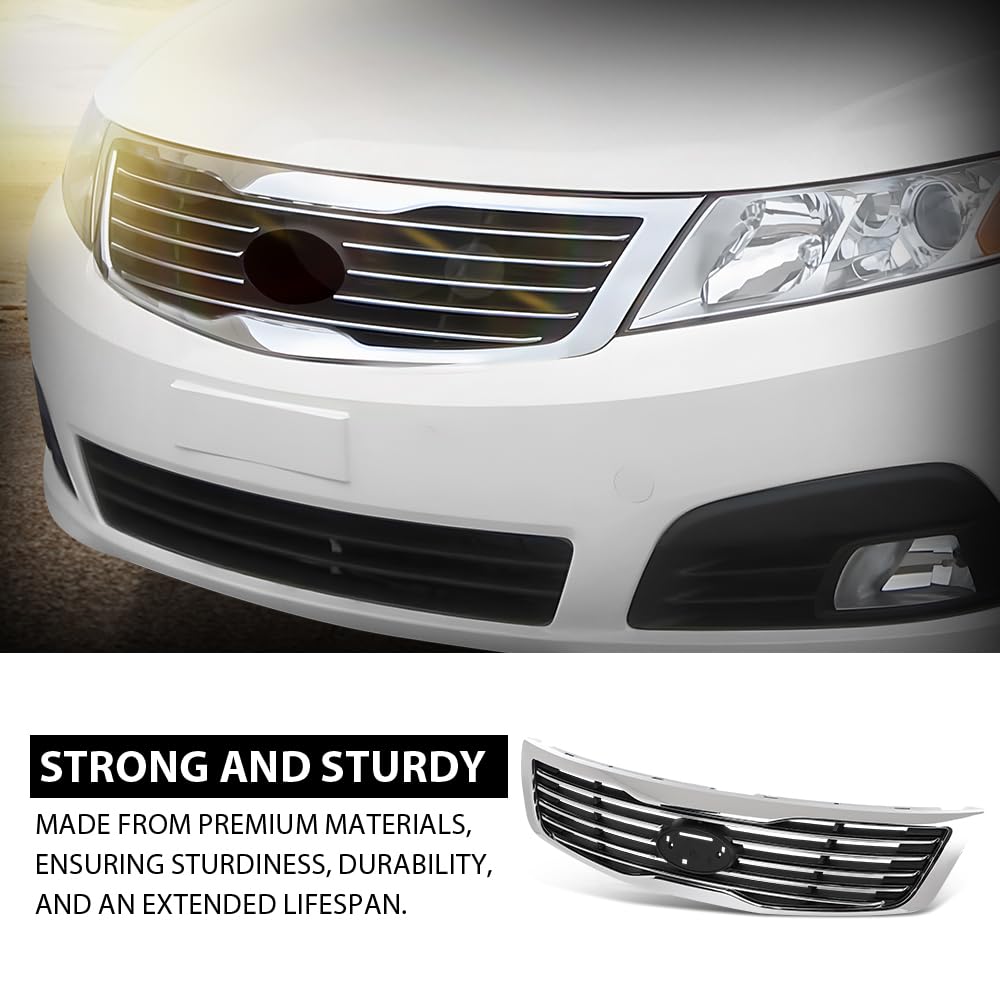 G-PLUS Front Grille W/Chrome Trim, Compatible with Kia Magentis (submodel: LX, LX Premium, SX)/ Optima (submodel: EX, LX, SX) 2009-2010, 863502G500, KI1200136