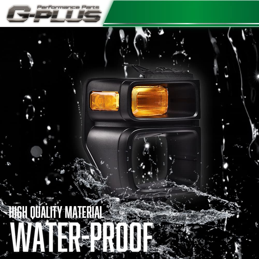 G-PLUS Headlight Trim Bezel with Parking Turn Signal Light Compatible With 08-14 Ford E150/08-14 Ford E250/08-19 Ford E350 (Passenger Side (Right))