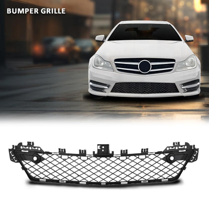 G-PLUS Front Bumper Grille With Parktronic Holes Center Compatible with Benz C250 C350 2012-2015, Fit For Models Without AMG Styling Package 2048851324