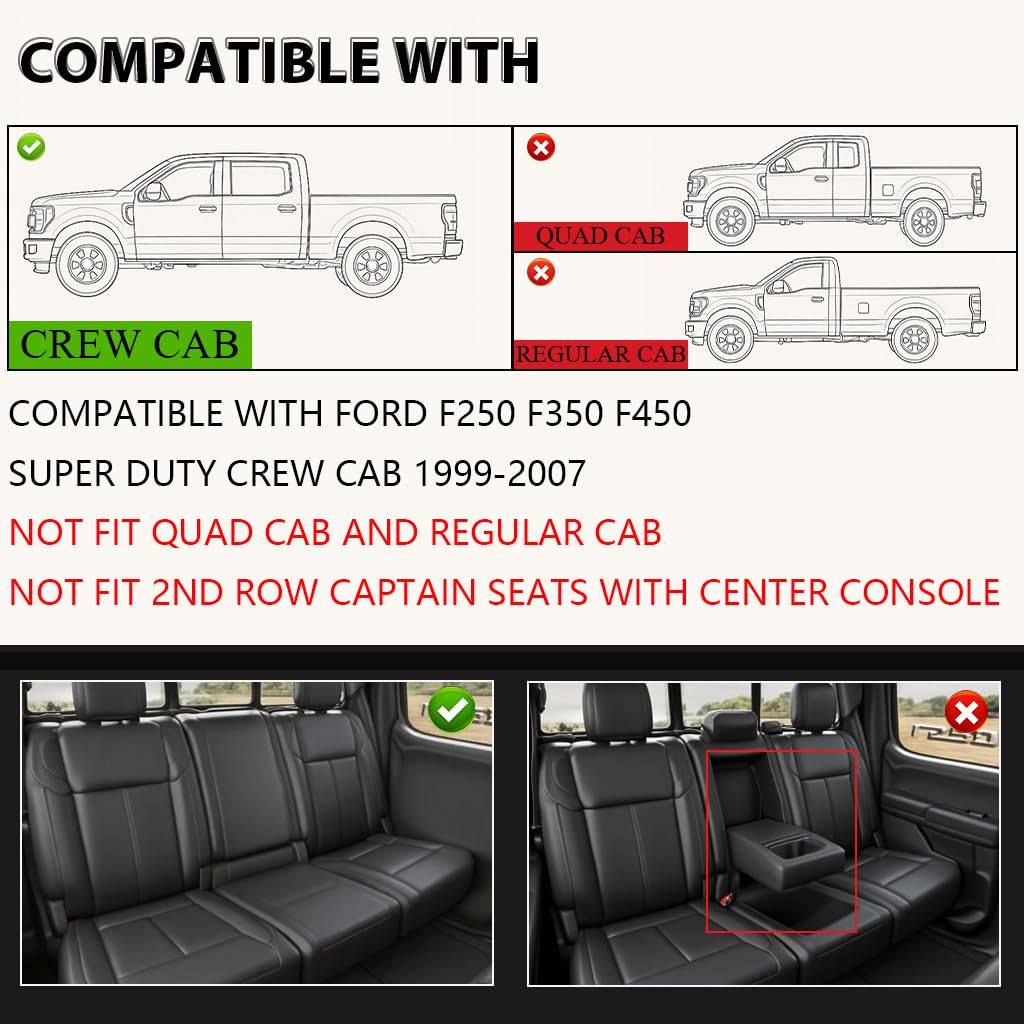TPE Cargo Mats, Compatible with Ford F250 F350 Super Duty Crew Cab Models 1999-2007, 1st & 2nd Row 3PCS, All Weather Full Cover Protection, Black Interior Accessories
