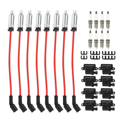 G-PLUS 8 Pack Square Ignition Coil & Spark Plug Wire Compatible with Chevy Express Silverado GMC Yukon Savana Sierra Hummer H2 Workhorse Fastrack 1999-2007 41-962 M8-48322R UF-271