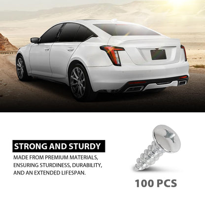 G-PLUS License Plate Screws Self Tapping Pan Head Compatible with Most Vehicles (100 Pkg)