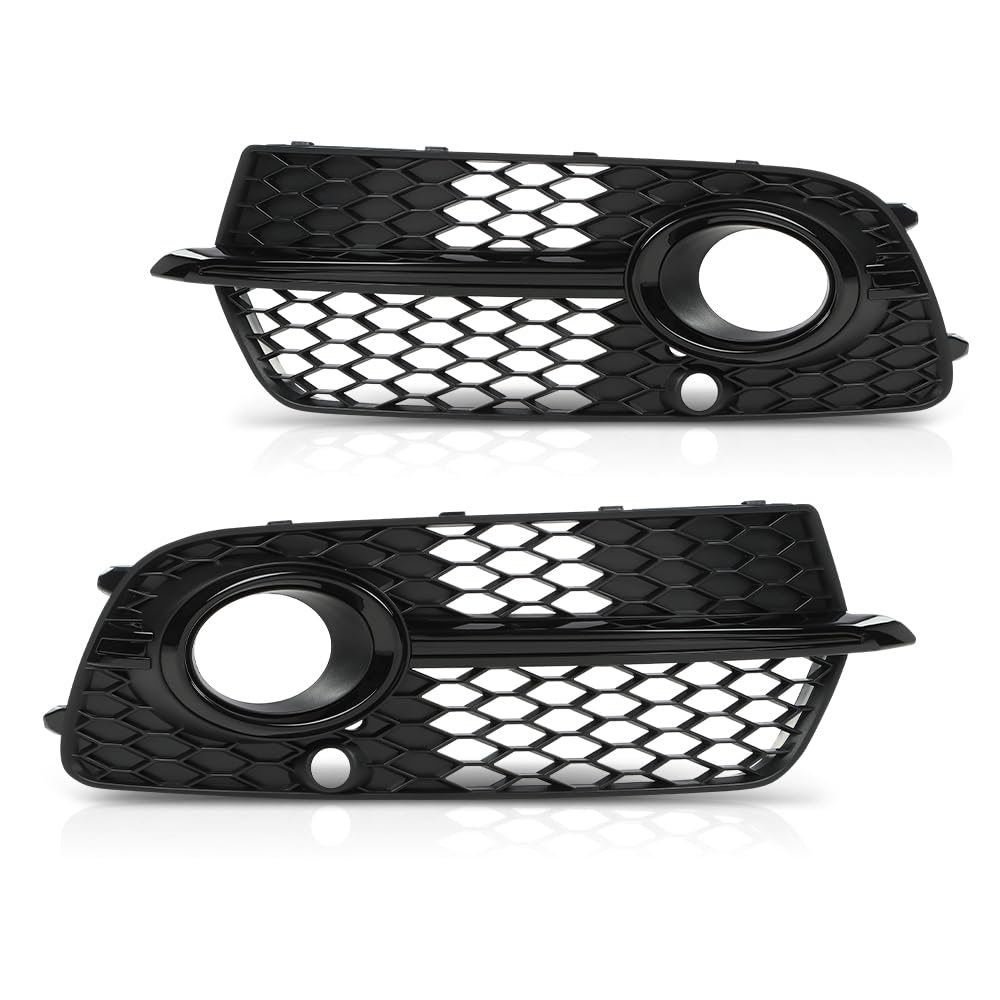 G-PLUS Front Bumper Fog Light Grill Grille Cover Painted with Silver Ring Compatible with Audi SQ5 2013-2017/Fit Audi Q5 S-Line 2013-2017 8R0807681M, 8R0807682J