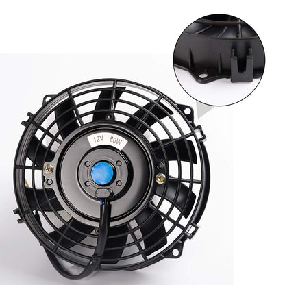 G-PLUS Universal 30 Row AN10 Aluminum Transmission Engine Oil Cooler Kit Black+ 7" Electric Cooling Fan Kit