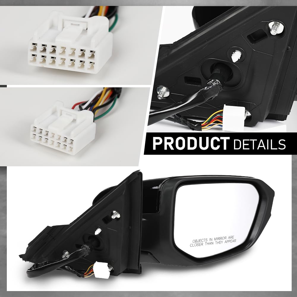 G-PLUS Power Heated View Camera Side Mirror w/ 11-Pin Right Passenger Side Compatible with Honda Civic Sedan 2016-2020 Manual Folding 76201TBAA11ZF 76208TBCA02ZA Glossy Black