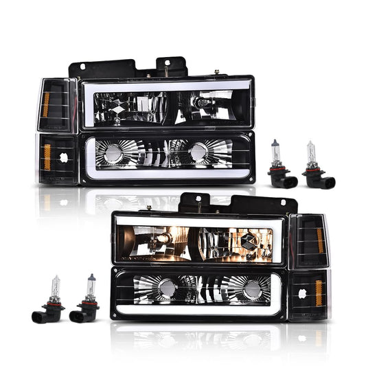 G-PLUS LED Headlights HEADLIGHTS | Fit GMC C1500 K1500 Yukon 1994-1999 / HEADLIGHTS | Fit GMC C2500 C3500 K2500 K3500 1994-2000 Clear Lens Black Housing Amber Reflector Headlamps,faros delanteros Assembly
