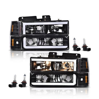 G-PLUS LED Headlights Assembly w/Bulbs Fit GMC C1500 K1500 Yukon 1994-1999, Fit GMC C2500 C3500 K2500 K3500 1994-2000, Left & Right Headlamps Assembly, Clear Lens Black Housing Amber Reflector