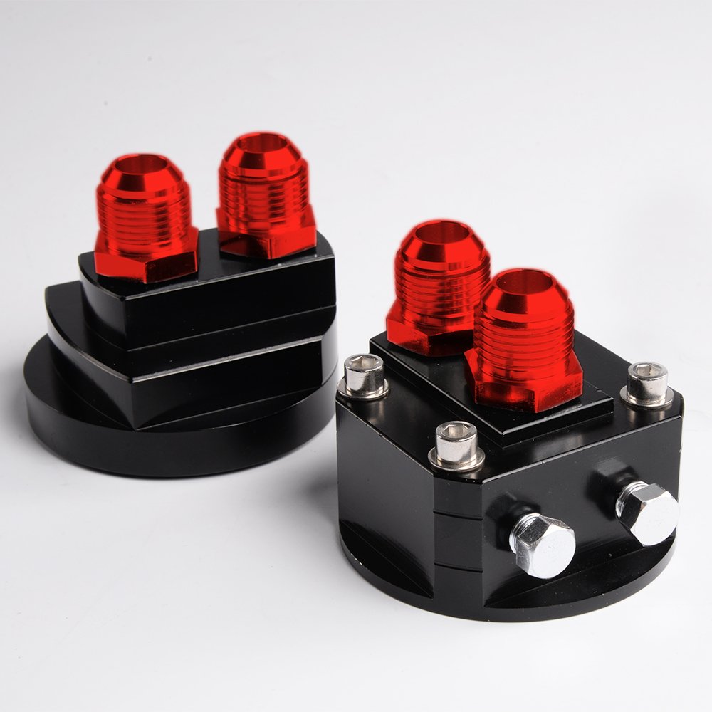 G-PLUS Aluminum Oil Filter Relocation Male Sandwich Fitting Adapter Plate Kit 3/4X16 / M20X1.5 Red and Black