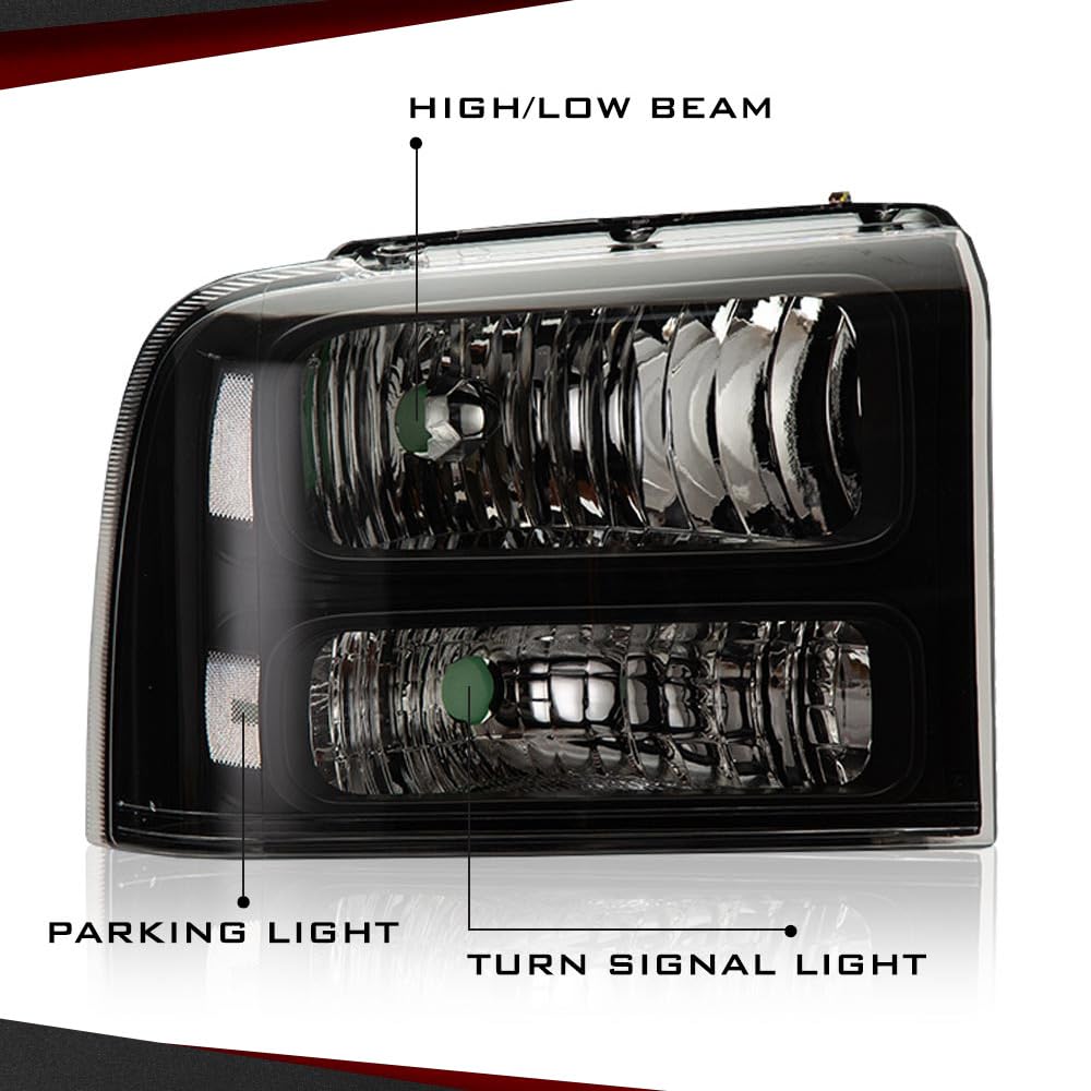 G-PLUS Headlights Assembly, Compatible with 2005 2006 2007 Ford F250 F350 Super Duty Bumper Headlamps, Clear Lens Black Housing Clear Reflector,faros delanteros