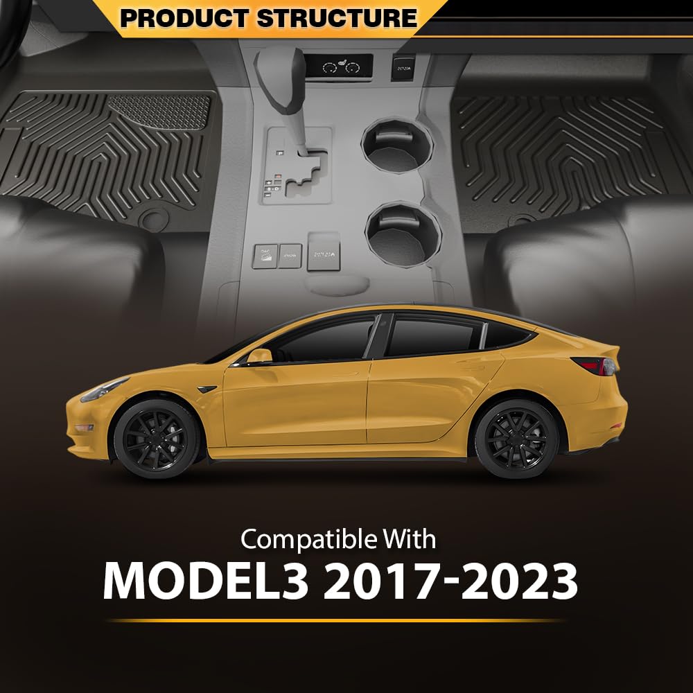 G-PLUS 6PCS Cargo Liners Fit 2017-2023 Tesla Model 3,Floor Liners & Trunk Mats 1st & 2nd & 3rd Row,All Weather Full Cover Protection TPE Car Mats Black