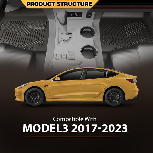 G-PLUS 6PCS Cargo Liners Fit 2017-2023 Tesla Model 3,Floor Liners & Trunk Mats 1st & 2nd & 3rd Row,All Weather Full Cover Protection TPE Car Mats Black