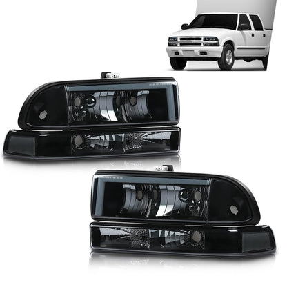 G-PLUS LED Headlights Assembly Front Headlamps Left Right Fit Chevy Blazer 1998-2005, Fit Chevy S10 Pickup 1998-2004 with Bumper Lights Smoke Lens Black Housing Clear Reflector,faros delanteros