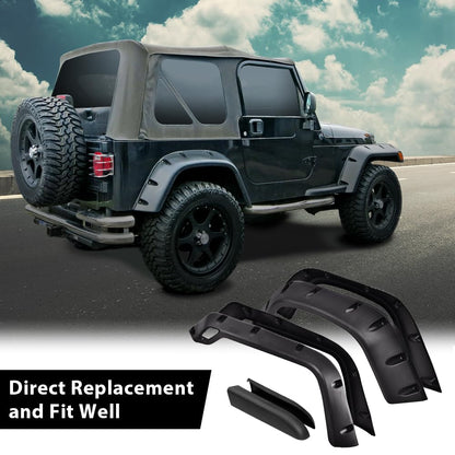 G-PLUS 4pcs Smooth Pocket Fender Flares Compatible with Jeep Wrangler TJ 1997-2006 & Wrangler LJ 2004-2006, Not Fit Sport Sport Utility Models, 6'' Wide Extended Style Wheel Protector Cover