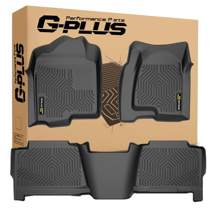 G-PLUS Floor Mats 3pcs Compatible with Chevy Silverado GMC Sierra 1500 Crew Cab 1999-2006 All Weather Full Cover Protection 1st & 2nd Row Liner TPE Floor Liners Black
