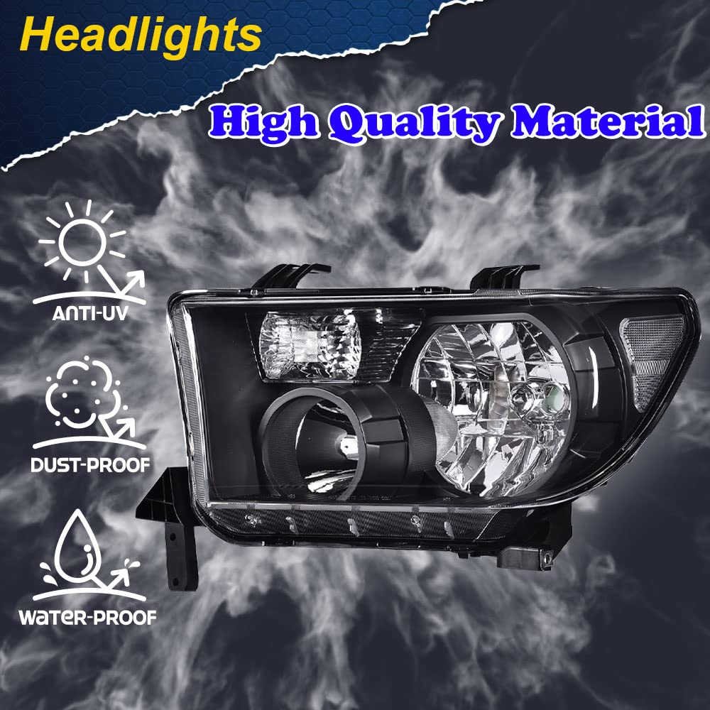 G-PLUS LED Headlights Halogen Headlamps Compatible with Toyota Tundra 2007-2013,Fit Toyota Sequoia 2008-2017 Smoky Lens Black Housing Clear Reflector,faros delanteros