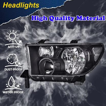 G-PLUS LED Headlights Halogen Headlamps Compatible with Toyota Tundra 2007-2013,Fit Toyota Sequoia 2008-2017 Smoky Lens Black Housing Clear Reflector,faros delanteros