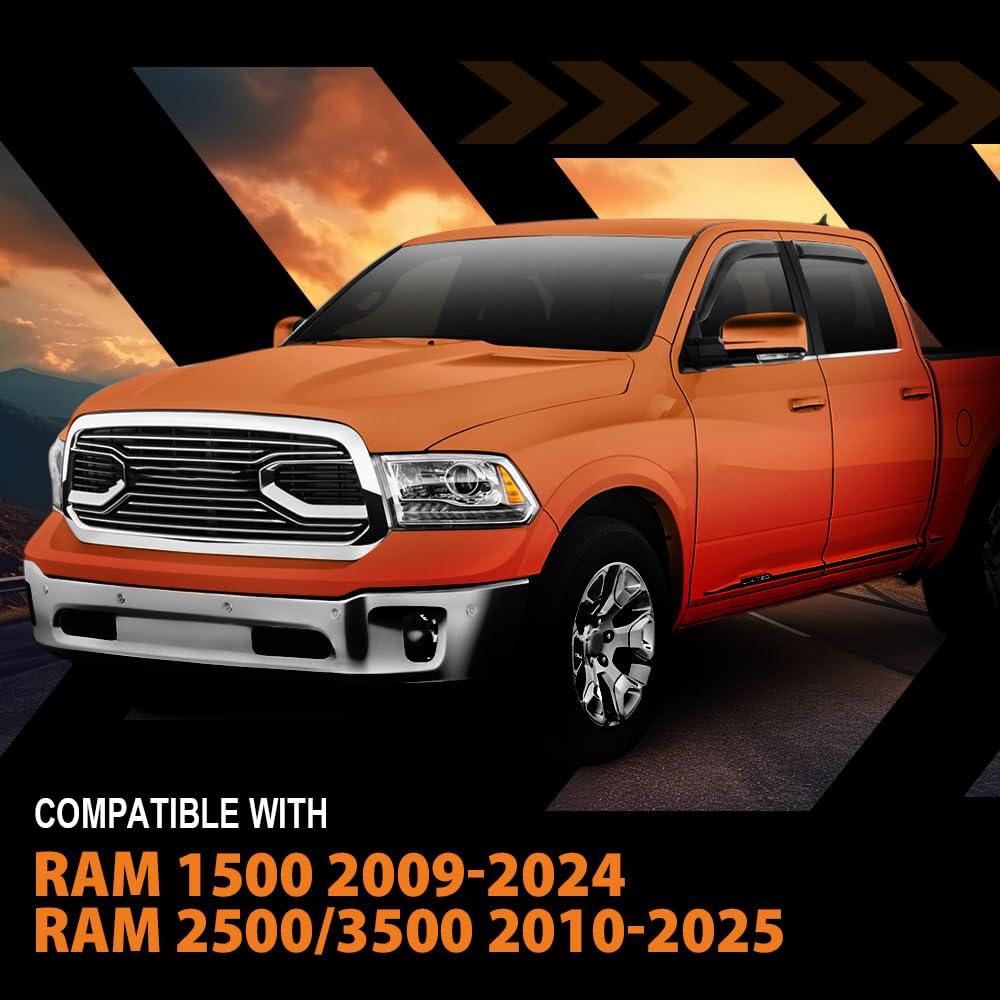 G-PLUS in-Channel Side Window Vent Visor Deflectors Rain Guards Compatible with Dodge Ram 1500 Classic Body Style Crew Cab 2019-2024; Fit Dodge Ram 2500 & 3500 Mega & Crew Cab 2010-2025 4 PCS Smoky