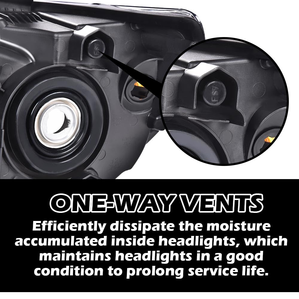 G-PLUS Headlights Compatible with Toyota Tundra 2007-2013/Compatible with Toyota Sequoia 2008-2017 Headlamps Pair Halogen Smoky Lens Black Housing Amber Reflector,faros delanteros