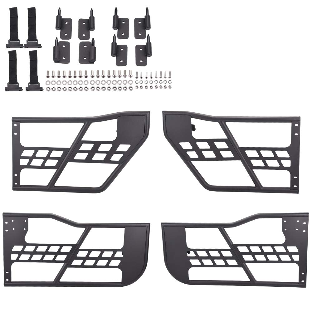 G-PLUS Tubular Doors Compatible With 2007-2018 Jeep Wrangler JK Unlimited 4 Doors Rock Crawler Off Road Replacement Front & Rear Tube Doors Without Mirror (Hardware Included) Steel Textured Black