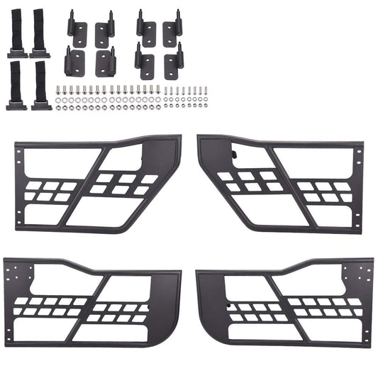 G-PLUS Tubular Doors Compatible With 2007-2018 Jeep Wrangler JK Unlimited 4 Doors Rock Crawler Off Road Replacement Front & Rear Tube Doors Without Mirror (Hardware Included) Steel Textured Black