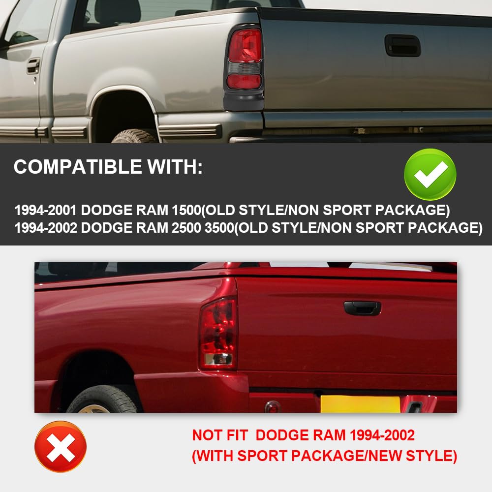 G-PLUS Tail Lights Assembly Rear Brake Lamp Left&Right Compatible with Dodge Ram 1500 Truck 1994-2001,Fit Dodge Ram 2500 3500 Truck 1994-2002 55055264AC 55055265AC Rear Brake Lamps Assembly