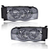 G-PLUS Headlights Assembly Fit 2002-2005 Dodge Ram 1500 2500 3500 Bumper Headlamp Smoky lens Chrome Housing Clear Reflector