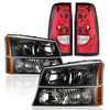 G-PLUS Headlights Assembly & Tail Lights Fit Chevy Silverado 1500 1500 HD 2500 2500 HD 2003-2006, Clear Lens Black Housing Amber Reflector Headlamps Assembly Red Taillights