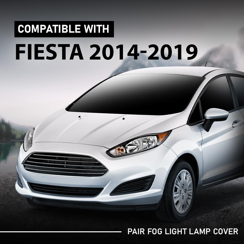 G-PLUS Pair Front Bumper Fog Light Lamp Cover, Compatible with Ford Fiesta 2014-2019, LH Driver & RH Passenger Side 2PCS, D2BZ15266AA, D2BZ15266BA