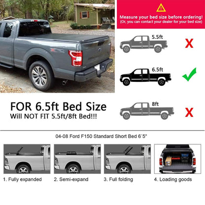 G-PLUS T4 Four Fold Soft Truck Bed Tonneau Cover Compatible with 2004-2008 Ford F150 (Excl. 2004 Heritage), Compatible with 2005-2008 Lincoln Mark LT | Styleside 6.5' Short Bed