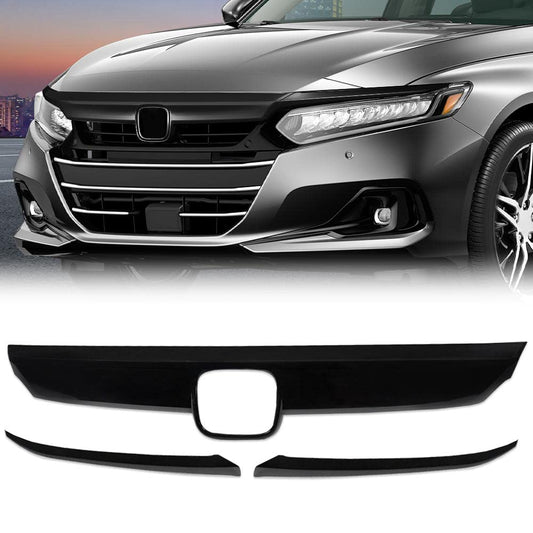 G-PLUS Front Lip Bumper Upper Grille Molding Trim + Eyelid Cover GRILLES | COMPATIBLE WITH HONDA Accord 10th Gen Sedan 2018-2019 (Only Works With Regular Grill, Not For Optional Sport Style)