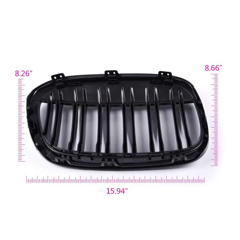 Front Kidney Grille Replacement For BMW X1 F48 F49 2016-2020 Double Line Glossy Black Grill One Pair
