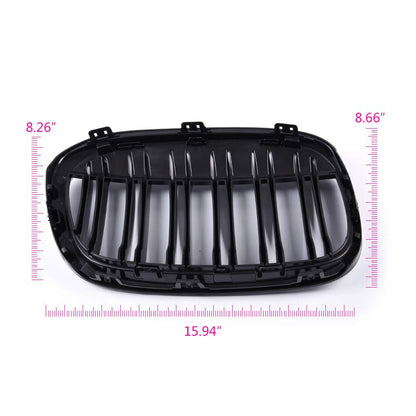 Front Kidney Grille Replacement For BMW X1 F48 F49 2016-2020 Double Line Glossy Black Grill One Pair