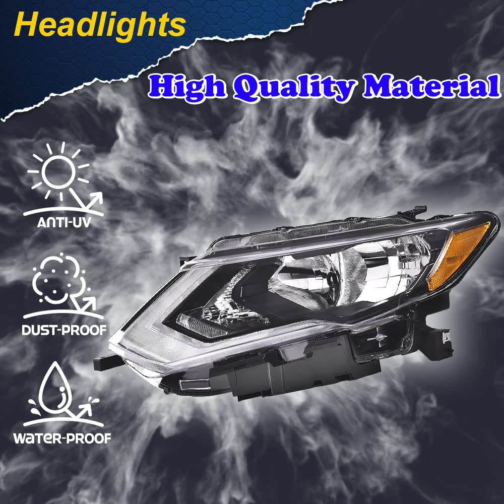 G-PLUS Headlights Assembly, Compatible with 2017 2018 2019 Nissan Rogue Left Bumper Headlamp, Clear Lens Chrome Housing Amber Reflector Bumper Headlamps