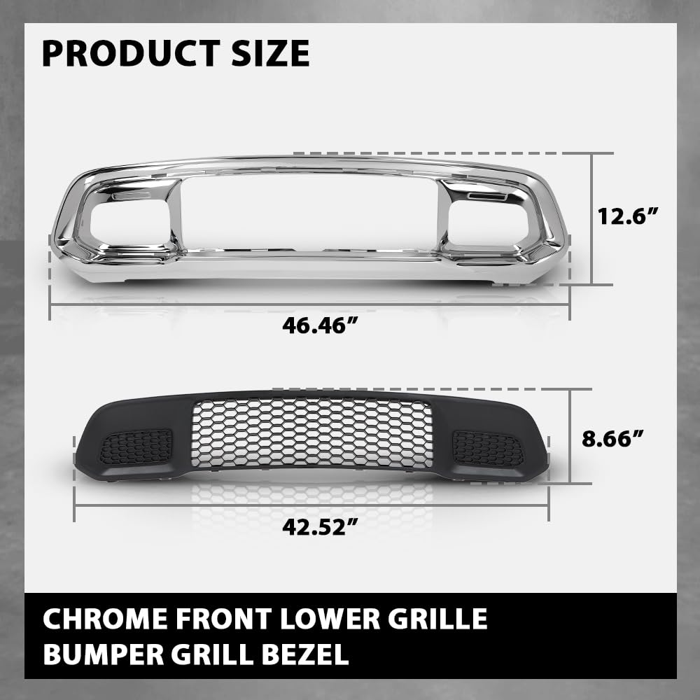 G-PLUS Front Lower Grille & Bumper Grill Bezel Chrome Compatible with Jeep Grand Cherokee 2017-2022 5ZM53SZ0AA