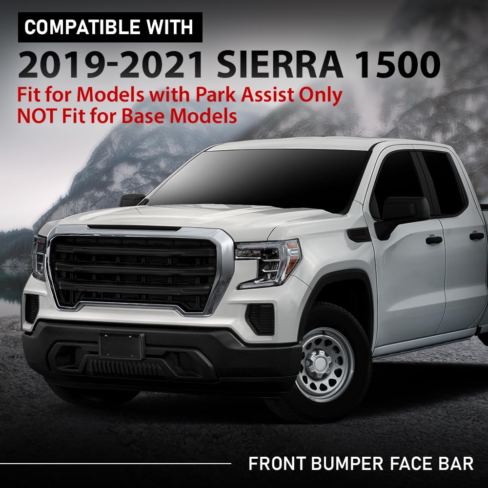G-PLUS Front Bumper Face Bar Compatible with GMC Sierra 1500 2019-2021,Fit for Models with Park Assist Only, NOT Fit for Base Models Black