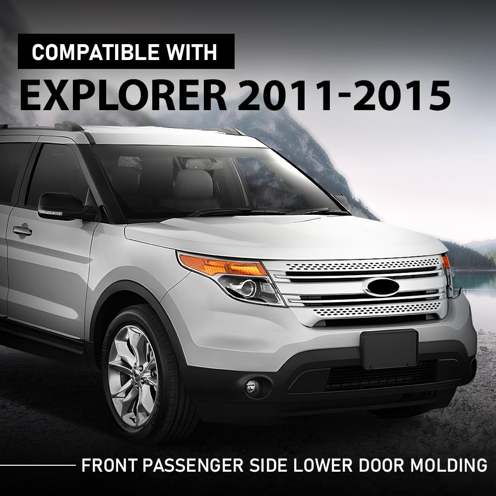 G-PLUS Front Right Lower Door Molding W/Silver Trim, Compatible with Ford Explorer 2011-2015, Passenger Side, BB5Z7820878BA, FO1305111