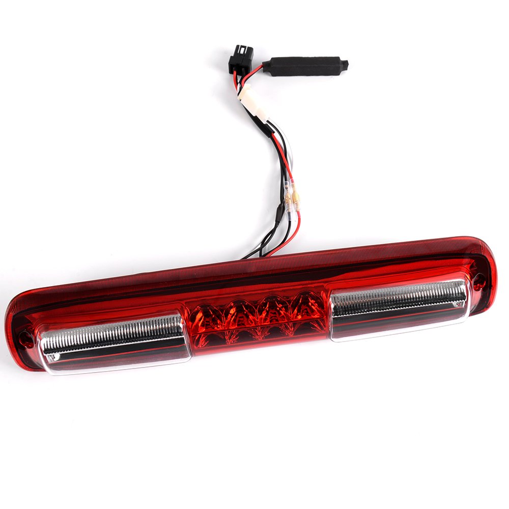 G-PLUS LED 3rd Third Brake Light Compatible With Chevy Silverado GMC Sierra 1500 2500HD 3500 1999-2006,3RD Cargo Tail Lamps Chrome Housing Red & Clear Lens Tersera Luz De Freno