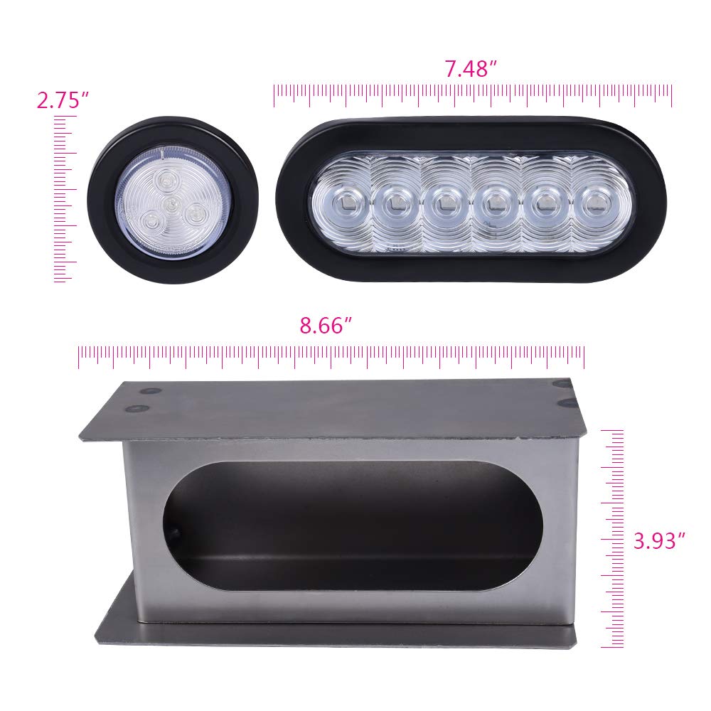 G-PLUS LED Trailer Steel Box Kit Light,Compatible with Trailer/Truck W/ 6" Oval Tail Light & 2" Marker Lamp Brake Lights Clear Lens Tail Lights Luces Traseras Assembly