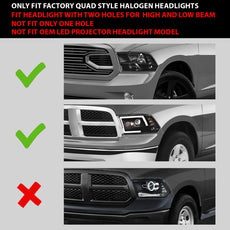 G-PLUS LED DRL Headlights for Dodge Ram 1500 2500 3500 2009-2012 Smoky Lens Chrome Housing Side View
