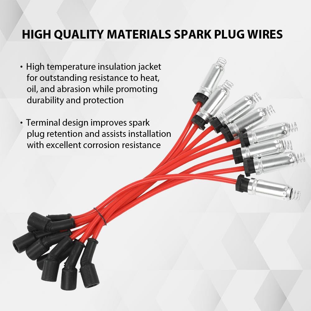 G-PLUS 8 Pack Square Ignition Coil & Spark Plug Wire Compatible with Chevy Express Silverado GMC Yukon Savana Sierra Hummer H2 Workhorse Fastrack 1999-2007 41-962 M8-48322R UF-271