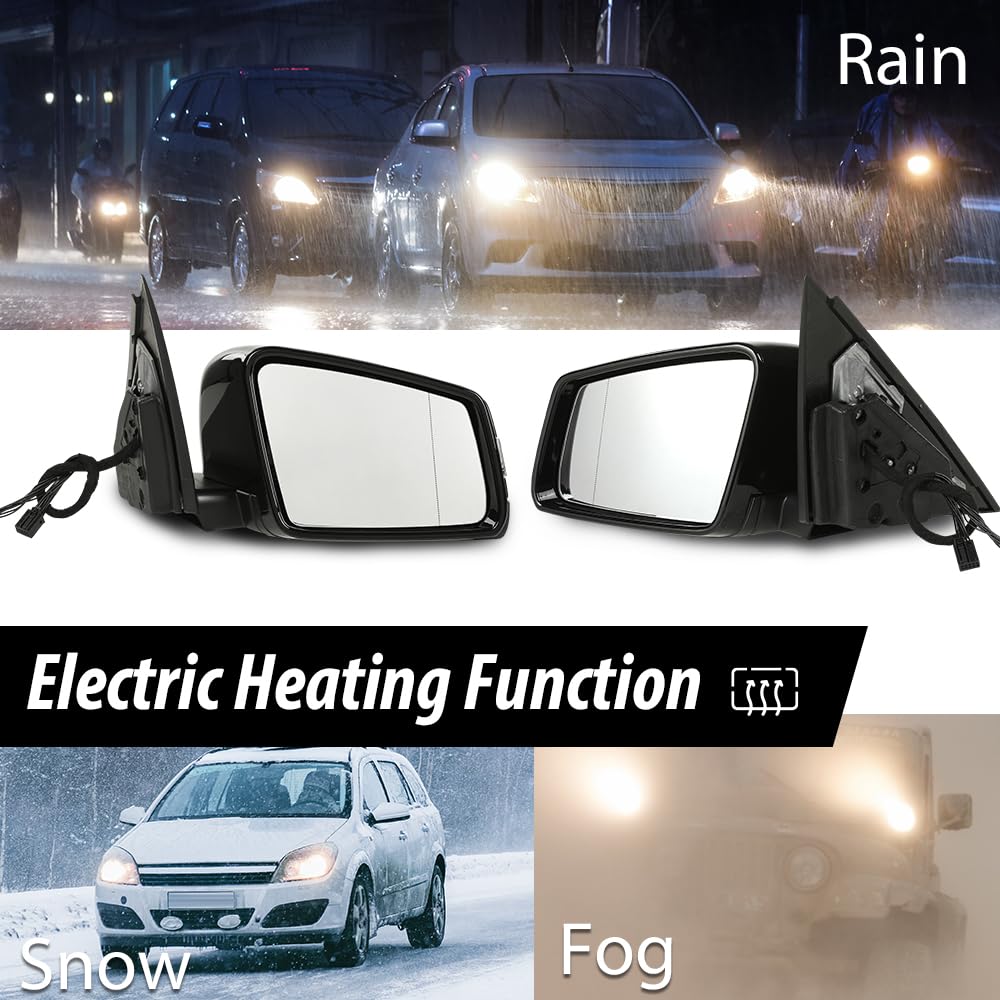 G-PLUS Rear View Mirror Driver and Passenger Side Compatible with Benz C Class W204 C200 C180 C300 2008-2013/Not Fit the Coupe 2048106376 2048106476 Glossy Black