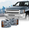G-PLUS Headlights Fit Chevy Silverado 1500 2007-2013/Fit Chevy Silverado 2500 3500 & HD 2007-2014,NOT Fit 2007 Old Body Classic Headlamps Smoky Lens Chrome Housing Amber Reflector,faros delanteros