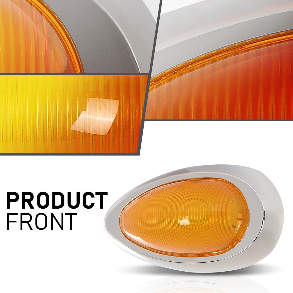 G-PLUS 15 LED Amber Sleeper Cab Side Marker Signal Light 2PCS Chrome Bezel Clearance Light Fit Freightliner Century Columbia Model Truck Trailer