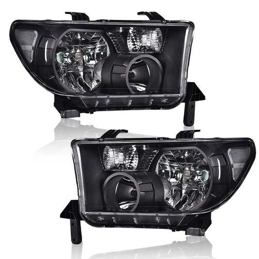 G-PLUS LED Headlights Halogen Headlamps Compatible with Toyota Tundra 2007-2013,Fit Toyota Sequoia 2008-2017 Smoky Lens Black Housing Clear Reflector,faros delanteros