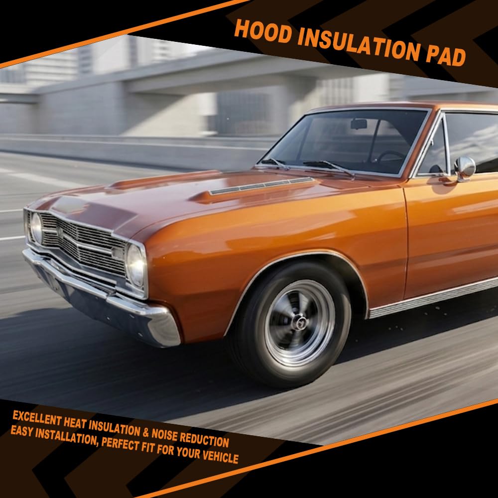 G-PLUS Hood Insulation Pad Compatible with Plymouth Barracuda, Dodge Dart, Plymouth Duster 1967-1976 Black