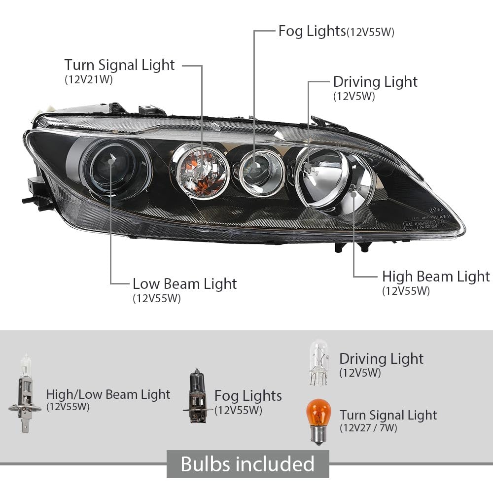 G-PLUS Headlights Headlamp Compatible with 2006-2007 Mazda 6 Mazdaspeed,Fit 2006-2008 Mazda 6 (submodel: i, S,GS, GT)