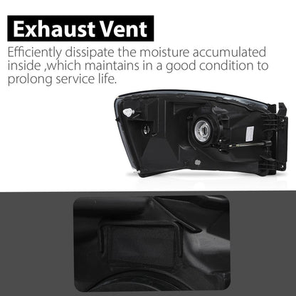 G-PLUS Headlights Assembly w/Bulbs Light Bar Left and Right Side Compatible with Dodge Ram 1500 2006-2008/Fit Dodge Ram 2500 3500 2006-2009 Smoke Lens Black Housing Clear Reflector