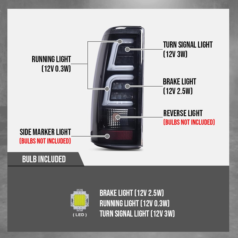 G-PLUS LED Tail Light Assembly Rear Brake Lamp Compatible with Chevy Silverado/GMC Sierra 1999 2000 2001 2002 Luces Traseras Rear Brake Lamps Assembly