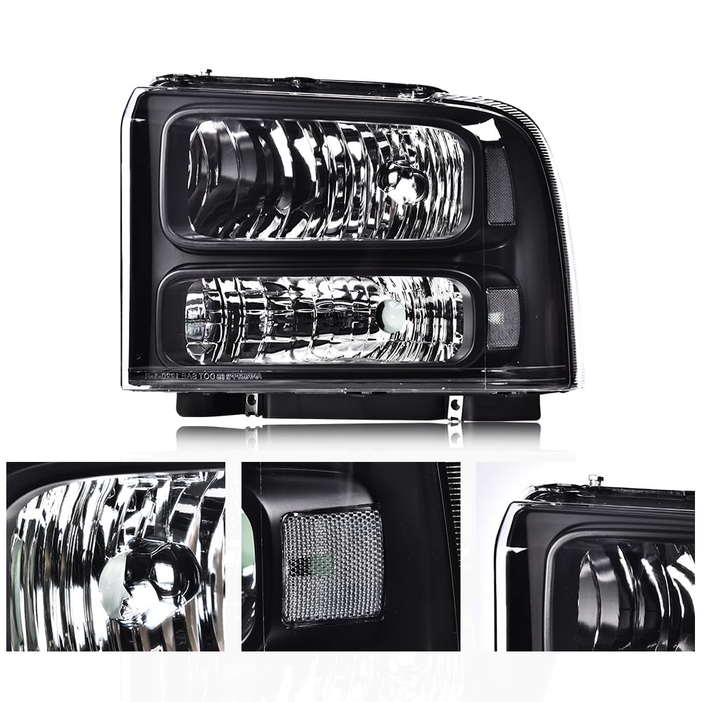 G-PLUS Headlights Assembly Compatible with Ford F250 F350 F450 F550 Super Duty 1999-2004, Fit Ford Excursion 2000-2004 Left & Right Headlamps Assembly, Clear Lens Black Housing Clear Reflector