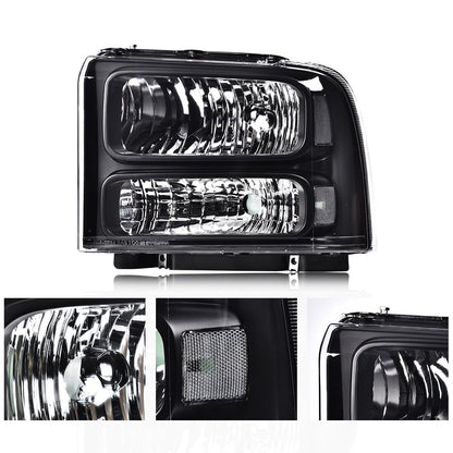 G-PLUS Headlights Assembly Compatible with Ford F250 F350 F450 F550 Super Duty 1999-2004, Fit Ford Excursion 2000-2004 Left & Right Headlamps Assembly, Clear Lens Black Housing Clear Reflector